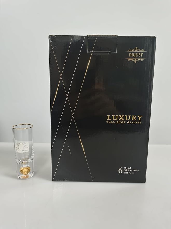 DUJUST Cool Shot Glasses (2oz), Shot Glass Set Decorated with 24K Gold Leaf Flakes, ONE OF A KIND, Cool & Cute Shot Cups, BPA-Free & Lead-Free, Perfect for Décor & Collection, Gift Choices - 6 pcs
