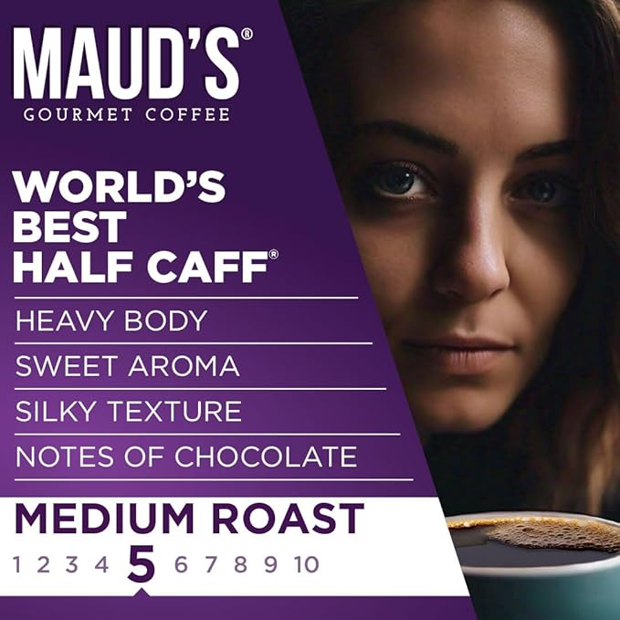 Maud's Half Caff Coffee Pods, 18 ct, Medium Roast Coffee in Recyclable Single Serve Pods – 100% Arabica Coffee, Compatible with Keurig K Cups Maker