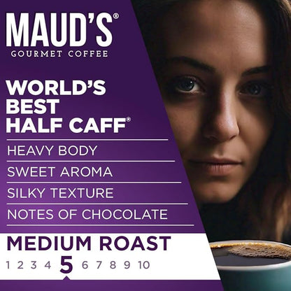 Maud's Half Caff Coffee Pods, 18 ct, Medium Roast Coffee in Recyclable Single Serve Pods – 100% Arabica Coffee, Compatible with Keurig K Cups Maker