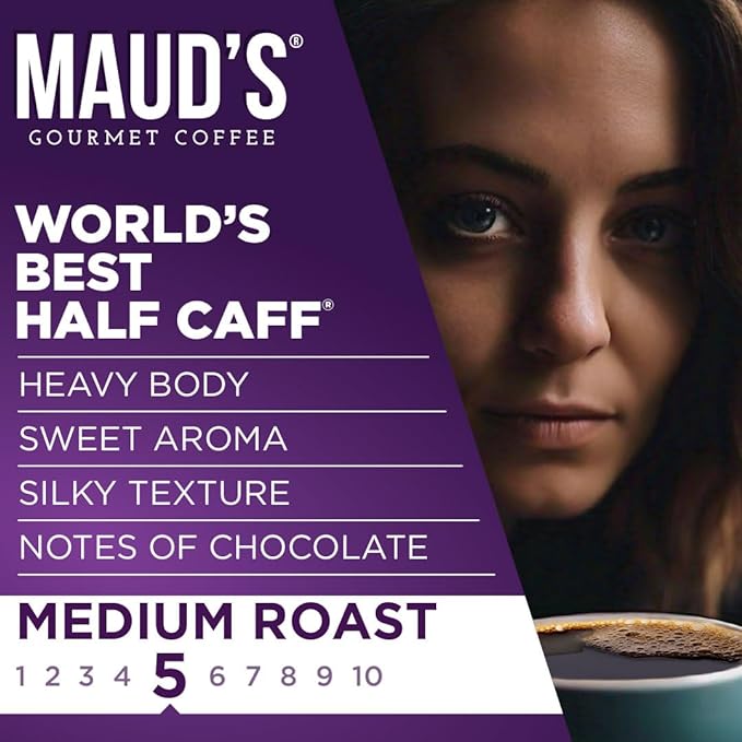 Maud's Half Caff Coffee Pods, 200 ct, Medium Roast Coffee in Recyclable Single Serve Pods – 100% Arabica Coffee, Compatible with Keurig K Cups Maker