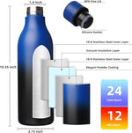 Load image into Gallery viewer, BJPKPK Insulated Water Bottles, 25 oz Stainless Steel Metal Water Bottle with Strap, BPA Free Leak Proof Jugs, Mugs, Flasks, Reusable Thermal Flasks for Sports &amp; Travel, Blue Black