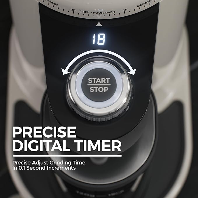 Electric Burr Coffee Been Grinder with Adjustable 24 Precise Grind Settings, 40s Digital Timer for French Press, Espresso, and Drip Pour Over, Home Use (White)