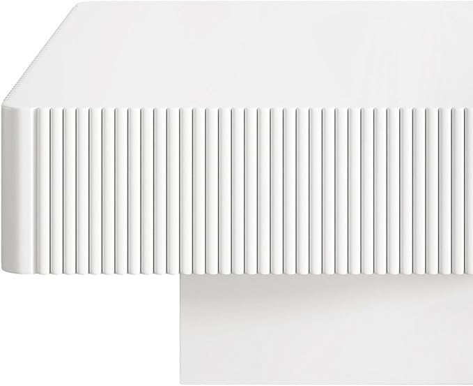 31.6 Inch Square Drum Coffee Table, Modern Handcraft Fluted Drum Coffee Table, Wooden Square Center Table Cocktail Table with Stable Pedestal for Living Room Apartment (White)