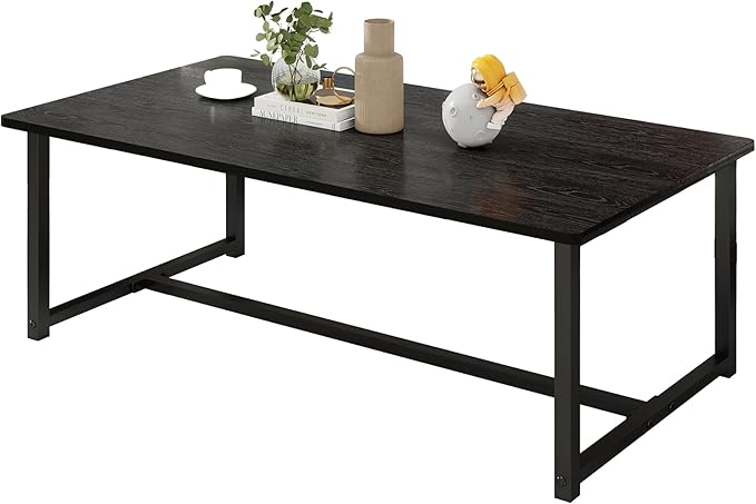 Black Coffee Table Rectangular Center Table for Living Room Open Space Side Table with Metal Frame, Easy Assembly,Wood Coffee Table