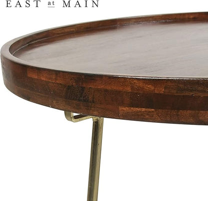 East at Main Aria 30" Round Mango Wood Tray Top Coffee Table with Metal Base – Handcrafted Farmhouse Coffee Table for Living Room