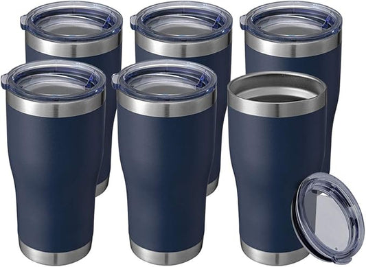 HASLE OUTFITTERS 20 oz Tumbler Bulk, Stainless Steel Tumblers with Lid, Vacuum Insulated Tumbler, Double Wall Powder Coated Cup, coffee mugs, Navy Blue, 6 Pack