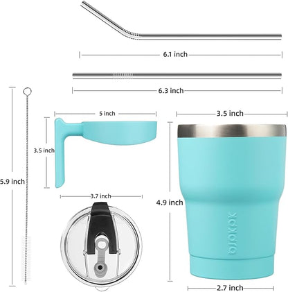 BJPKPK Tumbler With Handle 10 oz Stainless Steel Tumbler With Lid And Straw Insulated Coffee Cups,Turquoise