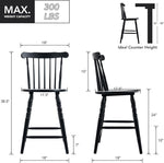 Load image into Gallery viewer, chairus 24" Black Windsor Counter Height Bar Stools Set of 3, Farmhouse Wooden Counter Stools with Spindle Back &amp; Turned Legs, Rustic Vintage Colonial Bar Chairs for Kitchen Island
