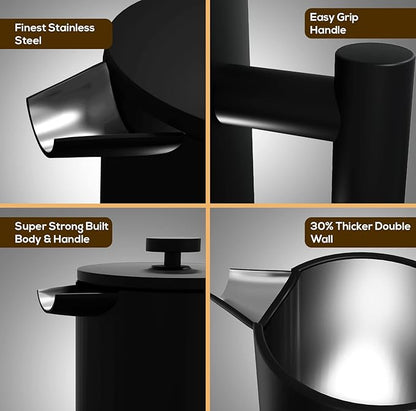 Utopia Kitchen Stainless Steel French Press Coffee Maker 12 Oz, French Press Tea Maker, Cold Brew Portable Travel Coffee Presses, Tea Press Gifts Black