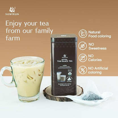 Suwirun Organic Assam Thai Black Tea 25 Bags – Bold, Smooth & Aromatic – Premium Quality, No Additives – Perfect for Hot, Iced & Thai Milk Tea