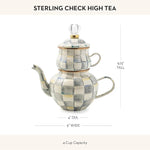 Load image into Gallery viewer, MACKENZIE-CHILDS Enamel High-Tea Teapot, Cup, and Lid, Cute Teapot and Teacup Combo, Gray-and-White Sterling Check