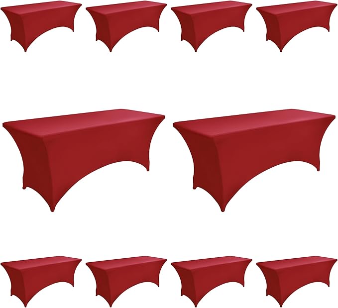 10-Pack 6ft Spandex Table Covers for Rectangle Standard Folding Tables - Wrinkle Resistant Stretch Tablecloths - Ultimate Fitted Table Protector for Parties, Banquet, Wedding