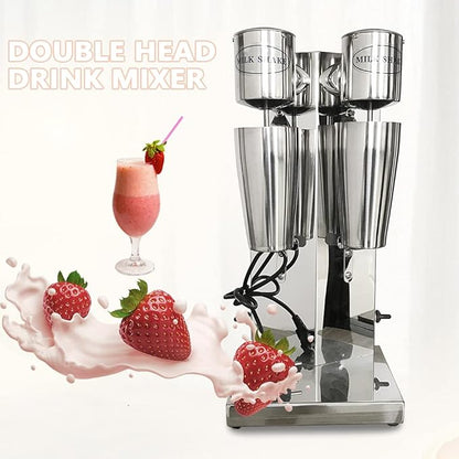 Commercial Stainless Steel Milk Shake Machine, Stainless Steel Milk Shaking Machine, Double Head Drink Mixer 110V (Double Head)