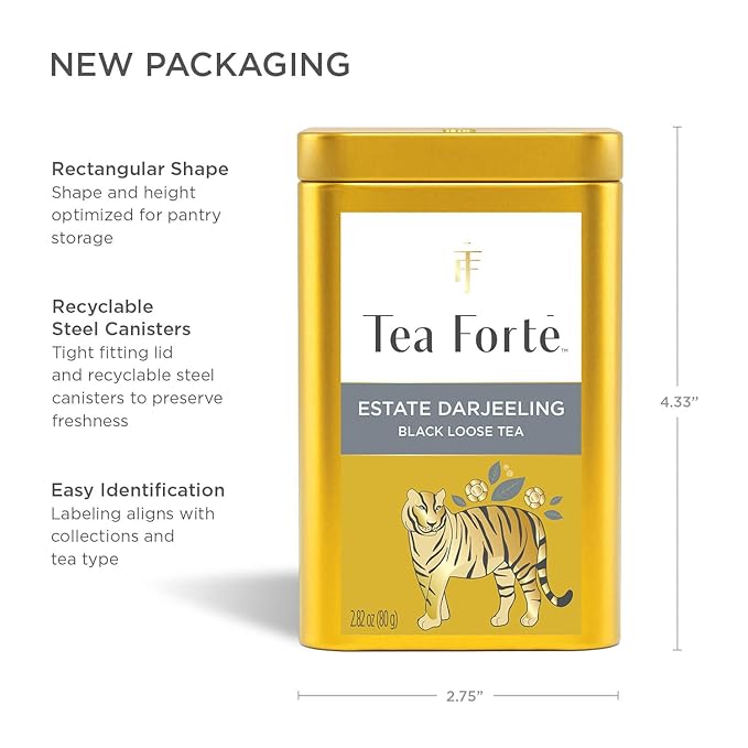 Tea Forte Estate Darjeeling Premium Loose Leaf Caffeinated Black Tea Blend Canister, Makes 35-50 Cups
