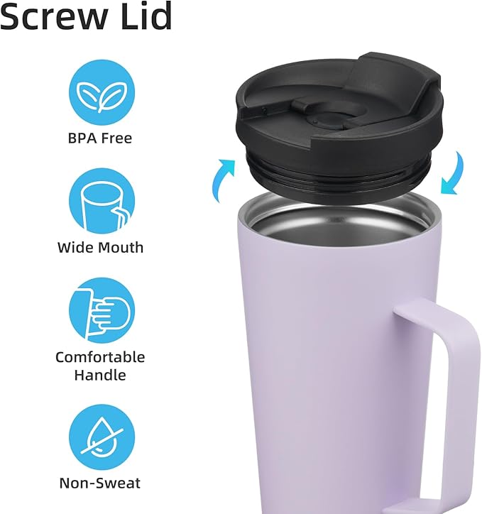 Insulated Tumbler with Handle and Straw, 22 OZ Travel Coffee Mug Stainless Steel Cup Metal Water Bottle,Taro