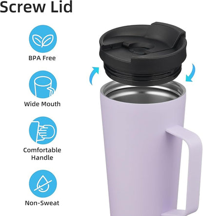 Insulated Tumbler with Handle and Straw, 22 OZ Travel Coffee Mug Stainless Steel Cup Metal Water Bottle,Taro