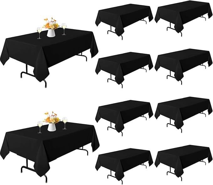 10 Pack Black Rectangle Table Cloth, 60 x 102 Inch Tablecloths for 6 Foot Tables, Wrinkle Resistant Polyester Washable Table Cover for Banquet, Restaurant, Parties