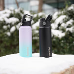 Load image into Gallery viewer, BJPKPK 2 Pack Insulated Water Bottles with Straw Lids, 22oz Stainless Steel Metal Water Bottle with 6 Lids, Leak Proof BPA Free Jugs, Cups, Flasks for Travel, Sports (Lavender Green+Black)