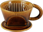 Load image into Gallery viewer, Asayu Japan Ceramic Coffee Pour Over Maker Set in Caramel, Slow Brewing Paper Filter Holder and Dripper with 3 Holes for Coffee and Tea - Coffee Dripper Cone