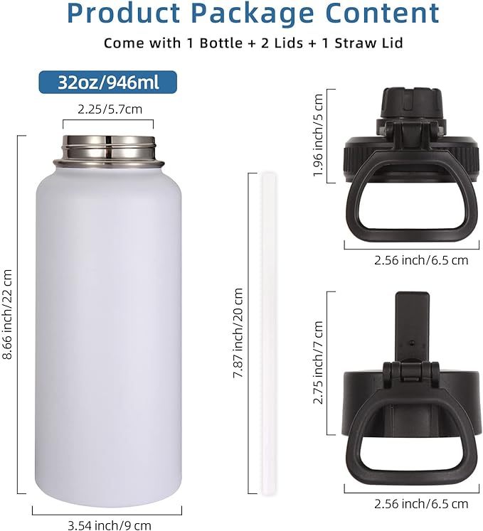 Volhoply 32 oz Insulated Water Bottles Bulk 8 Pack with Straw Lid & Spout Lid,Stainless Steel Sports Water Bottle,Double Wall Vacuum Cups,Leakproof Wide Mouth Metal Flask for Hiking,Camping(Mix,8)