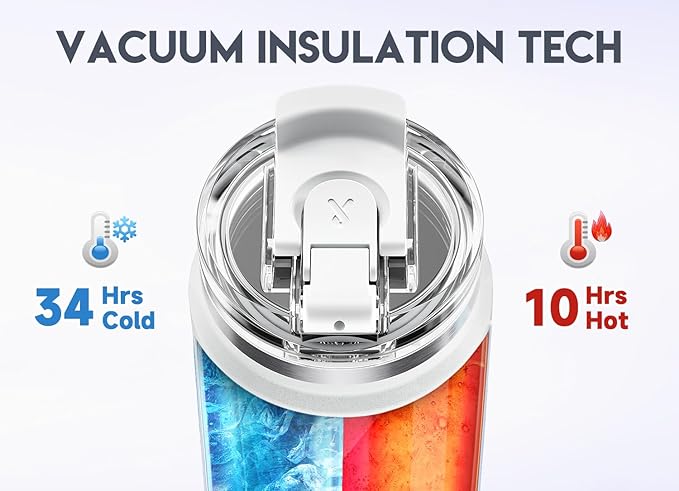 Meoky 40oz Tumbler with Handle, Stainless Steel Travel Mug with 2-in-1 Straw and Sip Lid, Vacuum Insulated Coffee Mug, 100% Leak Proof, Keeps Cold for 34 Hours or Hot for 10 Hours (Azure)