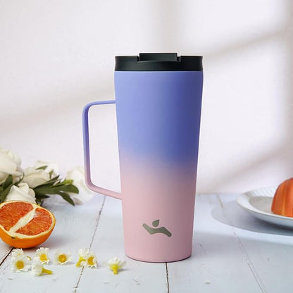 Insulated Tumbler with Handle and Straw, 26 OZ Travel Coffee Mug Stainless Steel Cup Metal Water Bottle,Pastel Sunset