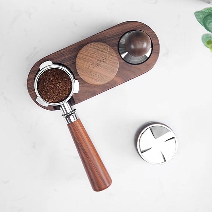 MOJAE 53mm Espresso Distributor, Coffee Distributor, Espresso Distribution Tool, Adjustable Depth Espresso Leveler with Walnut Wood Handle, Fits for 54mm Breville Barista Portafilter