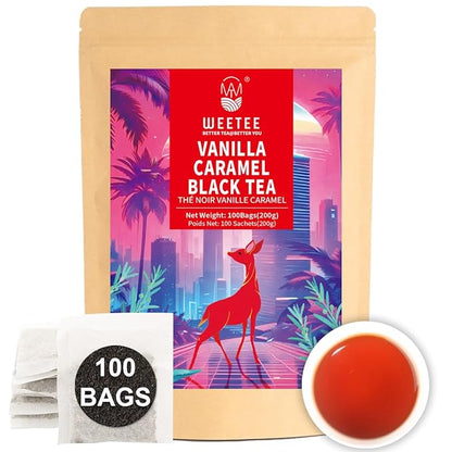 WT WEETEE Vanilla Caramel Black Tea,100 Count Caramel Vanilla Flavored Black Tea Bags, Mellow & Smooth, Sweet Aroma