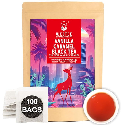 WT WEETEE Vanilla Caramel Black Tea,100 Count Caramel Vanilla Flavored Black Tea Bags, Mellow & Smooth, Sweet Aroma