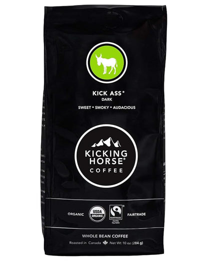 Kicking Horse Coffee, Kick Ass, Dark Roast, Whole Bean, 10 oz - Certified Organic, Fairtrade, Kosher Coffee (Pack of 6),10 Ounce (Pack of 6)