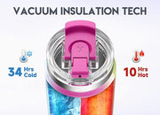 Meoky 40oz Tumbler with Handle, Stainless Steel Travel Mug with 2-in-1 Straw and Sip Lid, Vacuum Insulated Coffee Mug, 100% Leak Proof, Keeps Cold for 34 Hours or Hot for 10 Hours (Carnival)