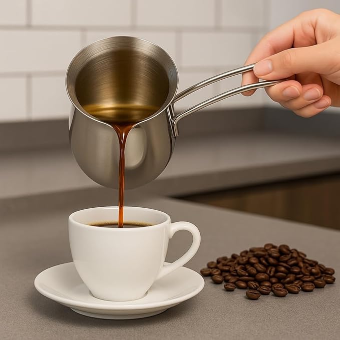 20 oz Stainless Steel Turkish Coffee Pot – Milk Butter Chocolate Warmer, Cezve Ibrik Briki Stovetop Coffee Maker & Sauce Pan, Greek Arabic Coffee Maker, 18/8 Steel with Non-Drip Spout