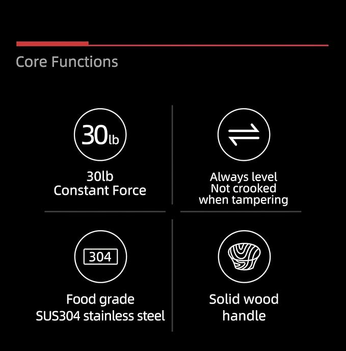 Coffee Expresso Hand Tamper Wooden Handle 3 Spring Loaded Calibrated 30lbs Sound Feedback for Espresso Machine 58mm