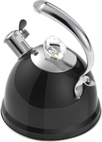 Load image into Gallery viewer, Harriet Tea Kettle Stovetop, 2.5 QT Whistling Stainless Steel Teapot, 3-Layer Base, Unique Ergonomic Handle, Includes Pot Holder &amp; Mat, Electric/Induction/Gas Stovetops Applicable, Black