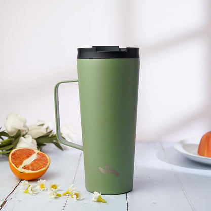 Insulated Tumbler with Handle and Straw, 18 OZ Travel Coffee Mug Stainless Steel Cup Metal Water Bottle,Camp Green