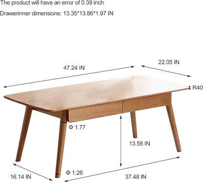 Solid Wood Coffee Table with Drawers - 100% North American FAS Grade Oak, Traditional Mortise and Tenon Craftsmanship, Low Table for Living Room & Home Office Eco-Friendly Finish