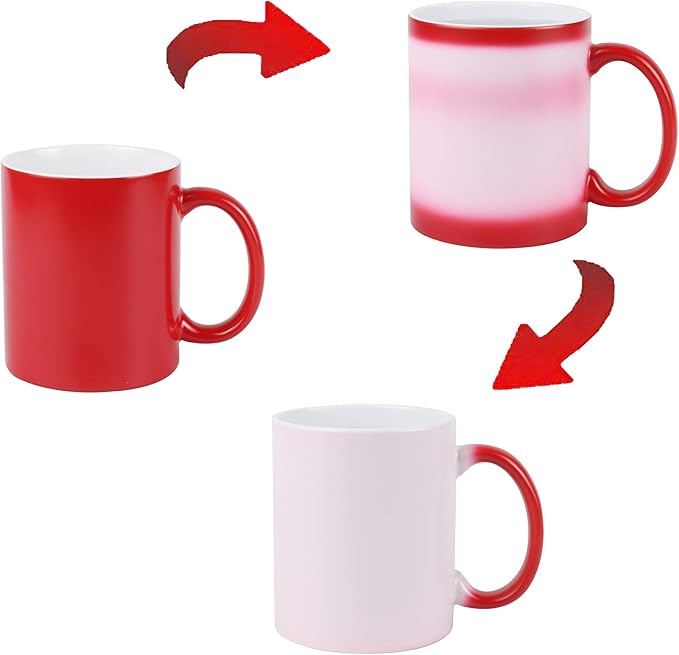 11oz Color Changeable Sublimation Mug 3 Assorted Colors of Black, Blue and Red, Packed in White Box, Case of 6