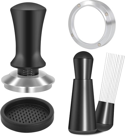 58mm Espresso Accessories Kit, Spring Loaded Calibrated Tamper, WDT Tool and Dosing Funnel Set Fits Espresso Coffee Machines and 58 mm Portafilters