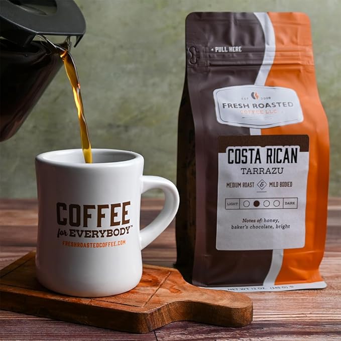 Fresh Roasted Coffee, Costa Rican Tarrazu, 12 oz, Medium Roast, Kosher, Whole Bean