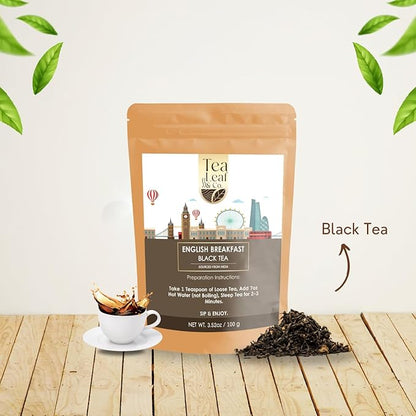 Tealeaf & Co. English Breakfast Black Tea - English Breakfast Tea in Loose Leaf Form - Contains Low Caffeine - Upto 50 Servings - Gluten Free (3.52oz/100gm)