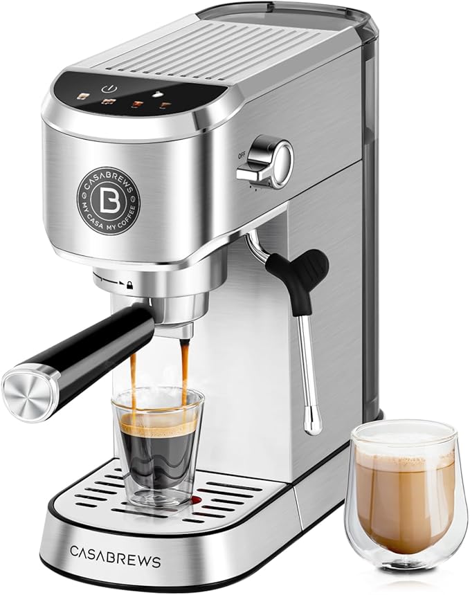 CASABREWS 5418 PLUS Espresso Machine 20 Bar, Compact Espresso Maker with Steam Milk Frother, Stainless Steel Coffee Machine with 34oz Detachable Water Tank for Cold Brew, Cappuccino, Silver