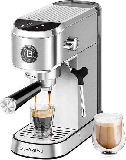 CASABREWS 5418 PLUS Espresso Machine 20 Bar, Compact Espresso Maker with Steam Milk Frother, Stainless Steel Coffee Machine with 34oz Detachable Water Tank for Cold Brew, Cappuccino, Silver