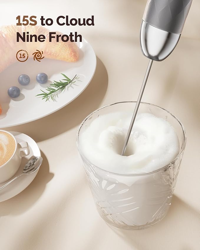 Maestri House Rechargeable Milk Frother with Stepless Speed Control, LunaFro 2.0 Handheld Electric Foam Maker Waterproof Drink Mixer Foamer for Lattes, Cappuccino