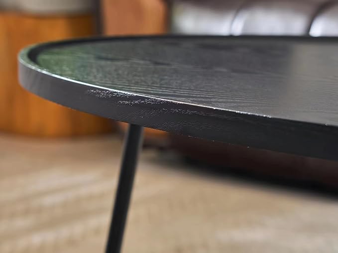 Shrine Wood Coffee Table, Walnut Table for Living Room, Metal Wood Table, 43.3" D x 21.6" W x 15.7" H, Black Wood Base & Metal Frame