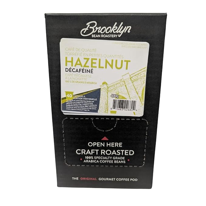 Brooklyn Beans Coffee Pods, Hazelnut Decaf - Compatible with Keurig K Cup Brewers Including 2.0 Machines, 40 Count, Deliciously Nutty Flavor