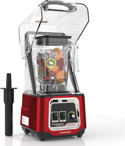 CRANDDI Commercial Blender, 2200W Countertop Blenders with Removable Shield, Quiet Smoothie Blender for Shakes and Ice Crushing, 52oz, 38000 RPM Professional Blenders for Kitchen, K80 (Red)