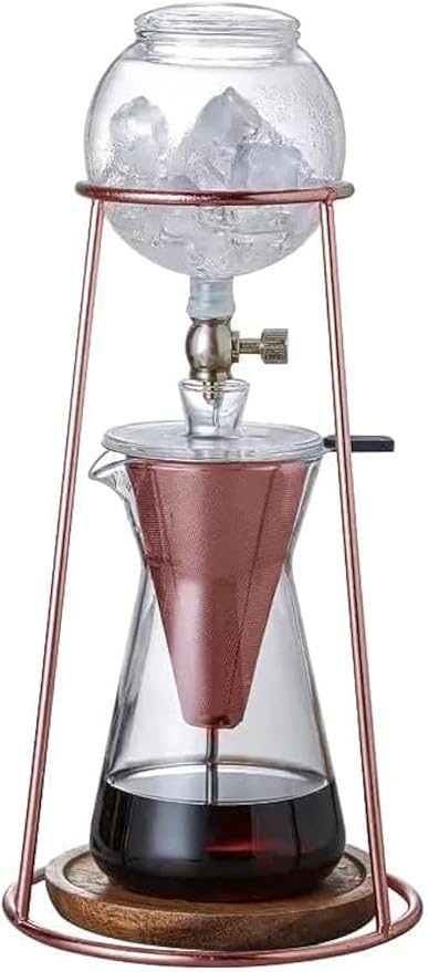 Nispira Modern Iced Coffee Cold Brew Coffee Maker Slow Drip Coffee Machine Stainless Steal Copper Color 400mL Borosilicate Glass