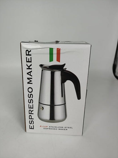 4 Cup Stovetop Espresso Maker Stainless Steel Moka Pot Stove Top Percolator Italian Coffee Makers Capable Mocha Greca Machine Cafe Classic Induction Cookers for Home and Camping 200ml 6.6oz