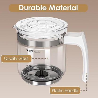 Milk Frother Kettle, 16.9 OZ Separable Coffee Frother Carafe Glass Kettle Easy to Clean and Pour, Dishwasher Safe, Detachable Milk Frother Accessories