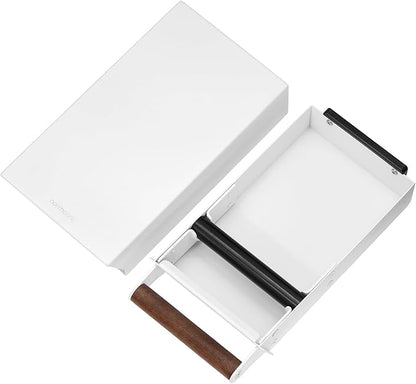 Normcore Espresso Knock Box, Coffee Knocker Drawer with Genuine American Walnut Handle, Under Grinder Knock-out Drawer, Removable Knock Bar and Non-Slip Base, 304 Stainless Steel, Size: S, White